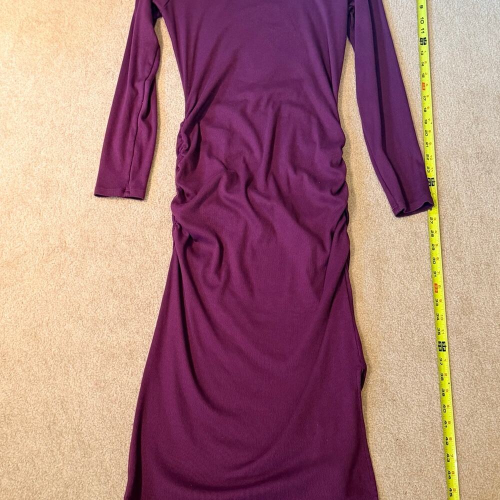 Michael Stars Plum Ribbed Knit Side Ruched Bodycon Midi Dress Size L